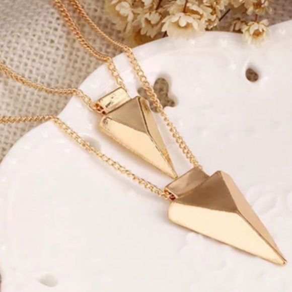 Double Tier Gold Arrow Pendant Necklace - Picture 2 of 2